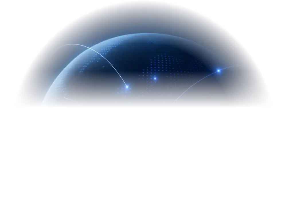 An illuminated blue globe connected by global network routes